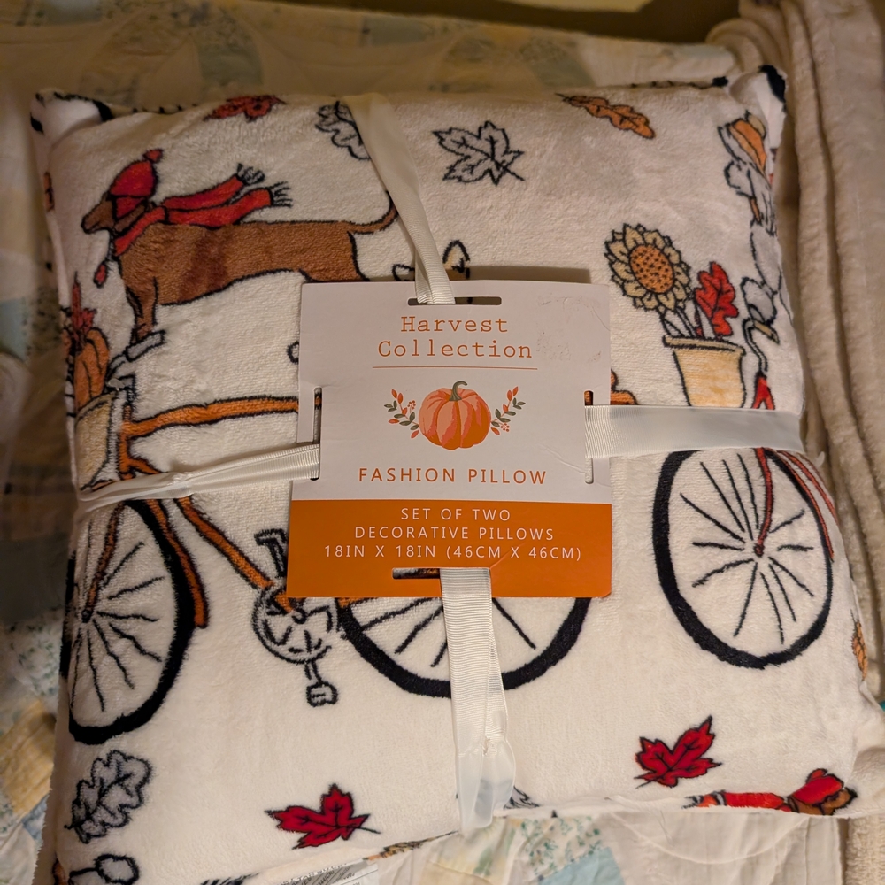 NWT Two Harvest Collection Furry Decorative Pillows